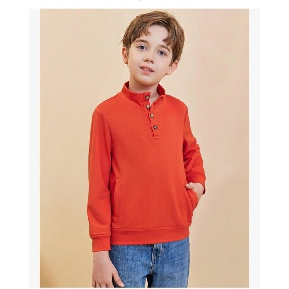 Haloumoning Boys Sweatshirt Size 6-7 Orange Pockets Long Sleeves Mock Neck
